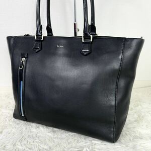 1円【未使用級 入手困難】Paul smith ポールスミス トートバッグ ビジネス メンズ A4 肩掛け レザー 本革 大容量 黒 ブリーフケース