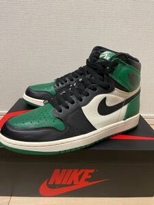 美品 エアジョーダン1 ハイ OG パイングリーン 緑 白 黒 AIRJORDAN1 HIGH OG PINE GREEN 26.5cm/エアマックス/SB ダンク ロー/エアフォース