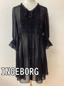 インゲボルグ (INGEBORG) 黒シフォン 前開きチュニック サイズ9