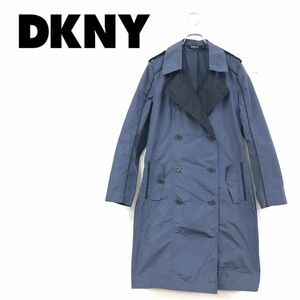 1N1633-R◆DKNY ダナキャランニューヨーク バイカラーデザイントレンチコート◆サイズ6 レディース 婦人 ライトアウター 薄手 グレーブルー