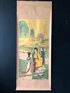 中国古美術・純手描き六尺人物掛軸・国画仕女图・張大千印款・書道・肉筆・書画・宣紙