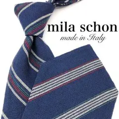 【極美品】mila schon ネクタイ ウール100% ストライプ ネイビー