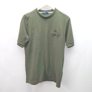 ◇ FRED PERRY フレッドペリー シンプル 刺繍 胸ポケット 夏 カジュアル 半袖 ポロシャツ サイズS カーキ メンズ E