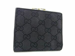 1円 GUCCI グッチ 106653 GG柄 GGキャンバス がま口 ホック 二つ折り 財布 ウォレット 札入れ 小銭入れ カード入れ ブラック系 FC5684