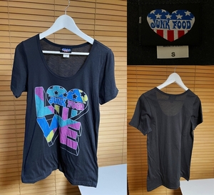 【必見です 激安1点のみ USA製】JUNK FOOD ジャンクフード LOVE ラブ プリント 半袖 Tシャツ S チャコールグレー系(色落ちしたブラック) 