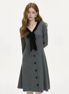 大幅値下げ♡ANLEM RIBBON TIE V-NECK KNIT DRESS