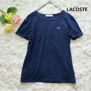 美品　LACOSTEラコステ　半袖Tシャツ　ロゴ刺繍　紺　36　レディース