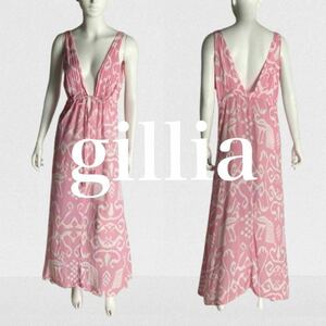 GILLIA ハワイ ハンドメイド マキシワンピース レーヨン 象形模様 ピンク ジリア XSサイズ