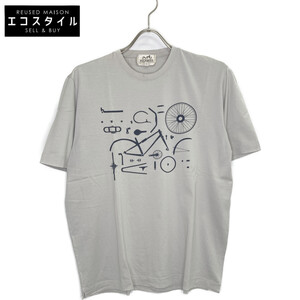 HERMES エルメス グレー プリントTシャツ グレー S トップス コットン メンズ 中古