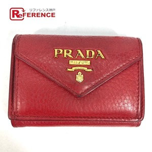 PRADA プラダ 1MH021 ロゴ コンパクト財布 3つ折り財布 レッド レディース【中古】