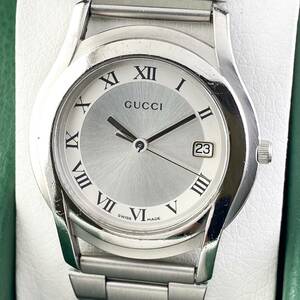 【1円〜】GUCCI グッチ 腕時計 メンズ 5500M ホワイト文字盤 ローマン ラウンドフェイス デイト 可動品