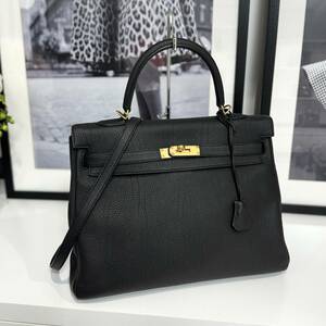 34519 HERMES エルメス ケリー35 トゴ ブラック GD金具 新型金具