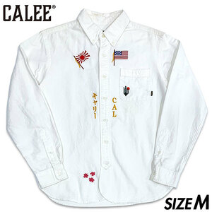 国内正規品■CALEE (キャリー) オックスフォード ボタンダウンシャツ 長袖 星条旗 日章旗 刺繍 白ホワイト M 定価1.9万