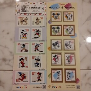 新品 ミッキーマウス&ミニーマウス 記念切手シート　2種類セット ディズニー MICKEY シール　切手