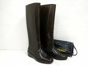 ◆超美品◆FENDI フェンディ◆ズッカ◆レインブーツ 長靴◆ブラウン ブラック◆35サイズ◆レディース◆シューズ◆雨具◆A5245