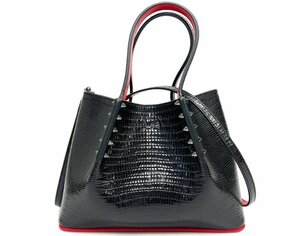 美品 Christian Louboutin クリスチャン ルブタン カバロックミニ 2WAY ハンドバッグ アリゲーターエンボス スタッズ ブラック×レッド系