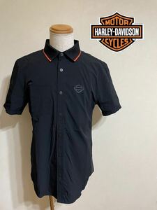 【美品】 HARLEY DAVIDSON ハーレーダビッドソン ワークシャツ スリム ナイロン ブラック トップス サイズM 半袖 黒 96267