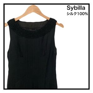 Sybilla　シルク　ワンピース　ドレス　ノースリーブ　ブラック　お呼ばれ　M