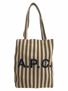 A.P.C. (アーペーセー) Tote Lou ストライプ トートバッグ コットンバッグ COGFF M61442 CAF ブラウン ホワイト 白 ウィメンズ/004