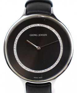 ◆ 1円 ～ 美品 GEORG JENSEN / ジョージジェンセン コンケイヴ ダイヤ腕時計 316 ブラック文字盤 150525