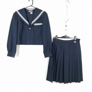 1円 セーラー服 スカート 上下2点セット 指定 大きいサイズ 冬物 白3本線 女子 学生服 大阪箕面第三中学 紺 制服 中古 ランクB EY9106