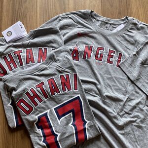 MLB公式 【XL】 NIKE正規品 ナイキ MLB ロサンゼルス エンゼルス LA Angels 大谷翔平 Tシャツ 背番号17 OHTANI グレー メジャーリーグ