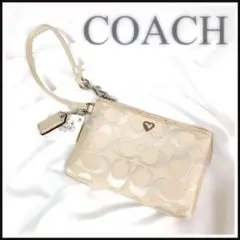 ✨COACH✨　ポーチ　ベージュ　ゴールド　ファスナー　レア　ミニ財布　小銭入れ