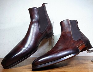 【美品/送料無料】SPAIN製 Magnanni/マグナーニ オパンケ製法 パティーヌ サイドゴアブーツ 40 25-25.5cm相応 茶/santoni ブランキーニ