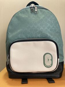 COACH コーチ リュック レザー C3655 ライトグリーン アイボリー ブラック