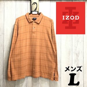 ME1-715★アメリカ買付商品★大きいサイズ【IZOD アイゾッド】長袖 ポロシャツ【メンズ L】オレンジ USA古着 ゴルフ トレーナー