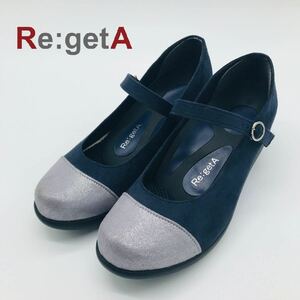 【未使用】リゲッタ Re:getA 定番 M（23〜23.5㎝）コン スェード ウェッヂヒール ストライプ 国産 外反母趾 ウォーキング 旅行 足に優しい