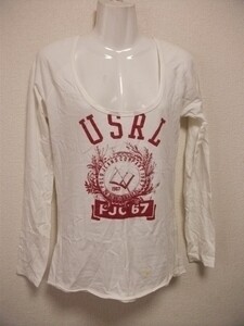 assk4-132☆RALPH LAUREN/ラルフローレン　ポロジーンズ　メンズ　長袖Tシャツ　トップス　丸首　カットソー　白　Mサイズ　綿100%