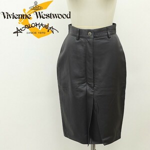 新品◆Vivienne Westwood ANGLOMANIA ヴィヴィアンウエストウッド アングロマニア 裏地ロゴ総柄 ラムレザー フロントスリット スカート 40