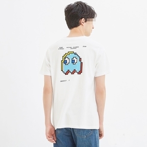 未使用品! GU × パックマン　コラボTシャツ　ジーユー　Mサイズ　ホワイト　綿100%　全国送料￥230- [匿名配送]　PAC-MAN バンダイ ナムコ