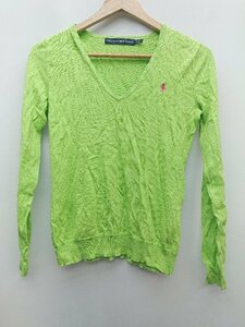 ◇ RALPH LAUREN SPORT Vネック ワンポイントロゴ 長袖 ニット セーター サイズS 160/84A ライトグリーン系 レディース P