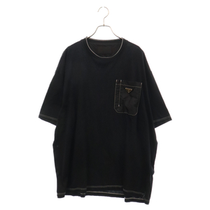 PRADA プラダ 22SS トライアングルプレートナイロンポケットオーバーサイズ半袖Tシャツ UJN790 ブラック