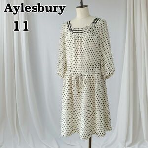 春夏　アリスバーリー　シフォン　シアー　七分丈　ドット　ワンピース　透け感　スクエアネック　　11　L　白×茶　Aylesbury　240603-11