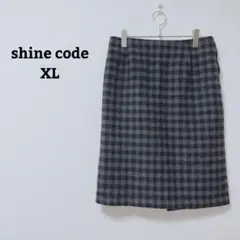 shine code　スカート　ミディ丈　後ろゴム　チェック　ウール混　XL