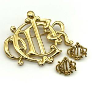 TY1300■Christian Dior クリスチャンディオール アクセサリー 2点 セット エンブレム ロゴ ブローチ ピアス ヴィンテージ ゴールド 