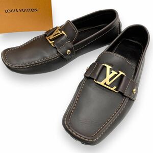 1円～【極美品】LOUIS VUITTON メンズ モンテカルロ LVロゴバックル レザーモカシン スリッポン ドライビングシューズ 8 1/2 ルイヴィトン