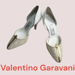 ★ハイブランド★ Valentino Garavani ヴァレンティノ ガラヴァーニ イタリア製 パンプス ホワイト ゴールド 21.0cm