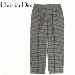 ヴィンテージ◆Christian Dior MONSIEUR クリスチャンディオール ムッシュ チェック柄 ウール タック パンツ 82