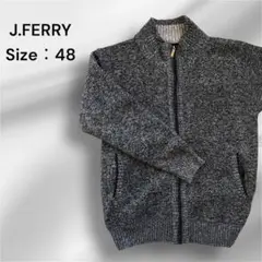 J.FERRY メンズ 濃いグレー ジップアップ ニット 48サイズ