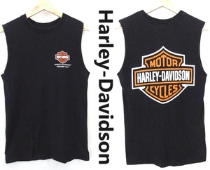 HARLEY DAVIDSON:ハーレーダビッドソン/バーアンドシールドロゴ 両面プリント/ノースリーブ リメイク Ｔシャツ/タンクトップ/Msize相当