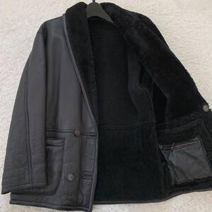 【希少・L〜XL】イタリア製 Shearling Giamax 肉厚 羊革 ムートン コート ボア ブラック 黒 メンズ アウター 秋冬 本革 重厚感