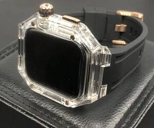 zc rg クリア ブラック★アップルウォッチバンド ラバーベルト カバー　Apple Watch クリア ケース 40mm 41mm 44mm 45mm 4ネジ