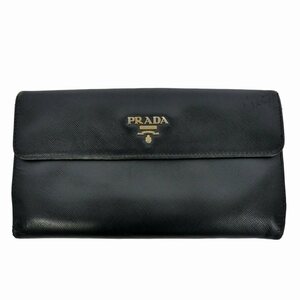 プラダ PRADA 長財布 ロングウォレット 小銭入れ レザー ロゴ 黒 ブラック メンズ