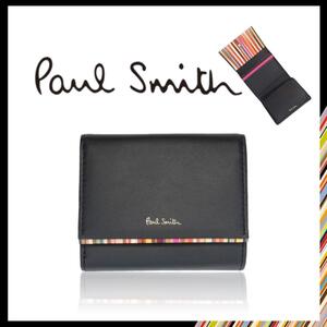 ○★新品 未使用 Paul Smith クロスオーバーストライプトリム 三折財布○●