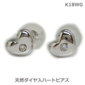 【送料無料】K18WGダイヤ入ふっくらハートピアス■PA4114