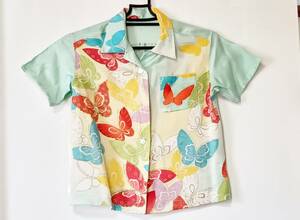 　アロハシャツ キッズアロハ　シルク絹の着物・反物から　3歳から6歳ぐらいまで　ゆったりサイズ　身幅４２　着尺４６　E